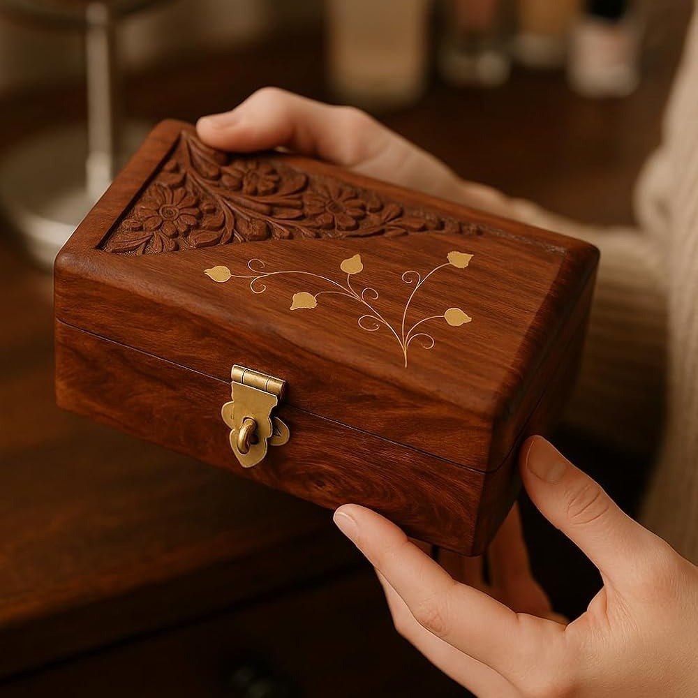 Handcrafted Wooden Jewellery Box – Decorative Jewellery Organizer & Storage Box